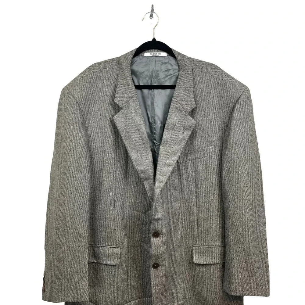 Cerruti 1881 Couture Mens Wool Sports Coat 2 Button Herringbone Beige Black 50R
